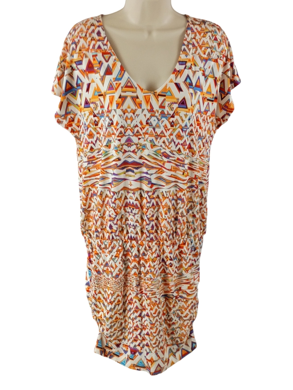 I Jeans by Buffalo Orange Multicolor Geometric V-Neck Midi Dress